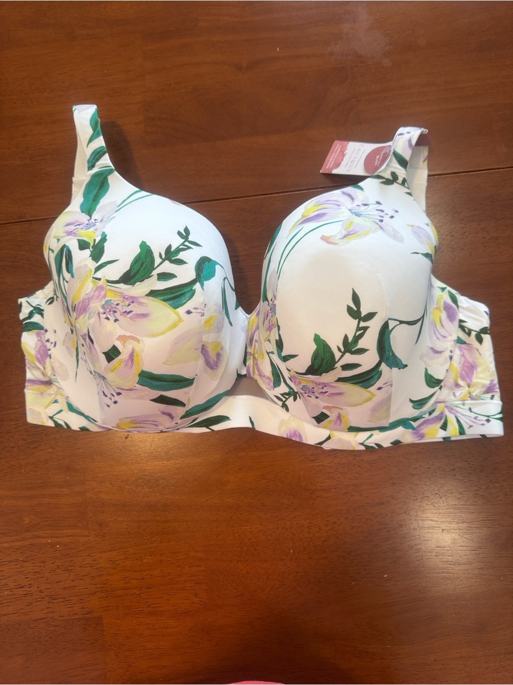 NWT Cacique Floral Molded Cup Bra - White with Green & Lavender Print Size 38H